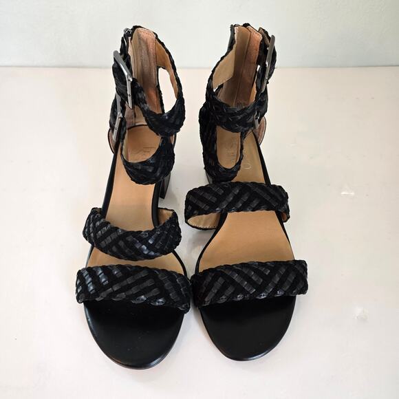 Franco Sarto Toma Sandal Women's 6M Black Suede Smooth Leather Braided Party - Picture 2 of 14
